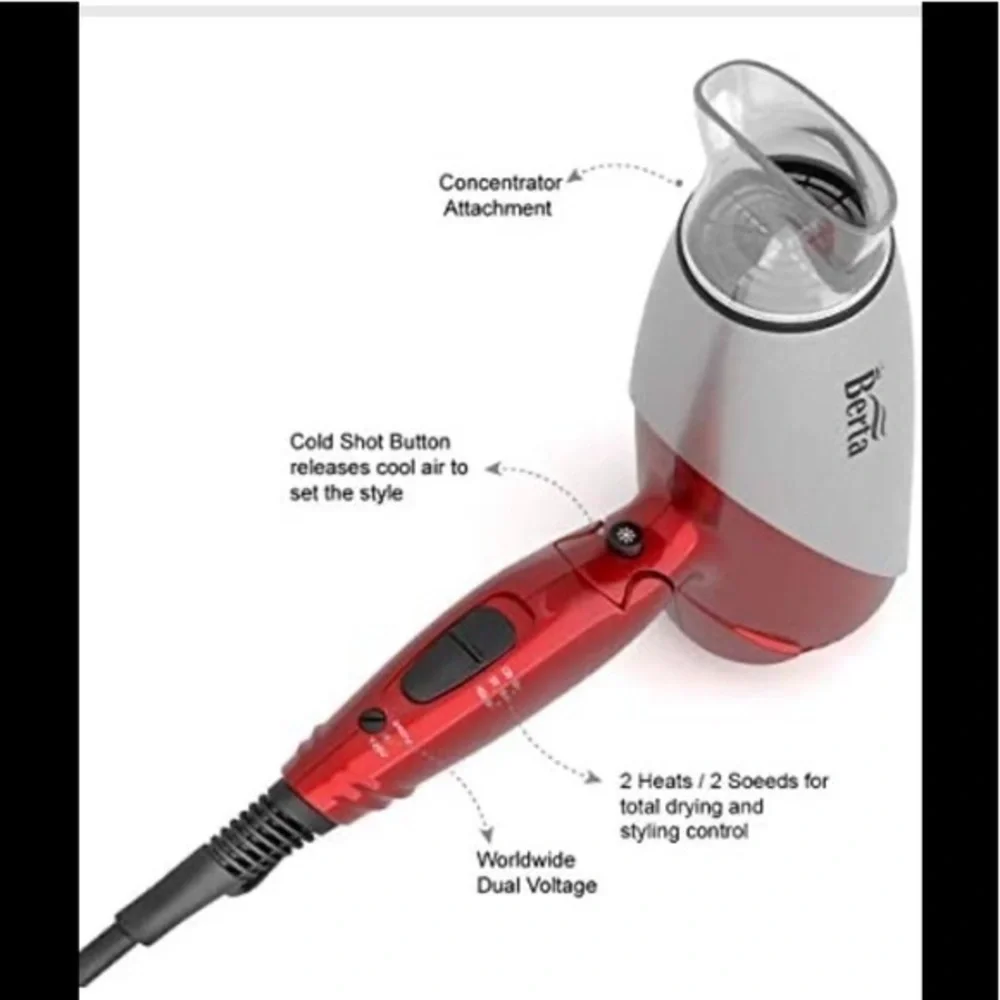 BERTA 1875 Blow dryer Hair dryer Watts Folding Handle Tourmaline Ceramic - Picture 8 of 9